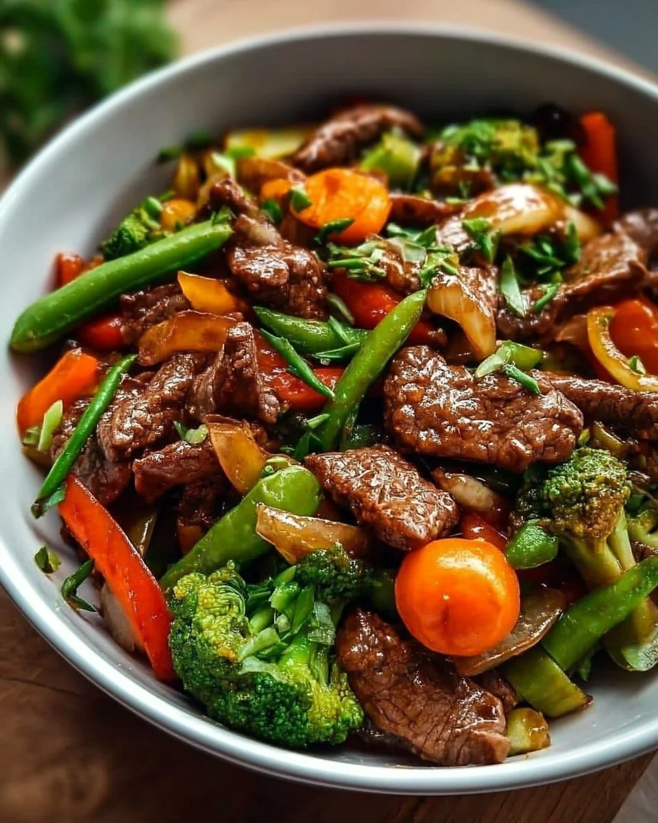 Sauté de bœuf aux légumes frais et colorés dans une poêle