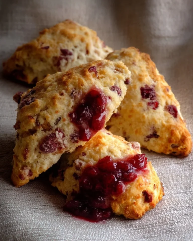Scones au citron avec compote et canneberges sur une assiette
