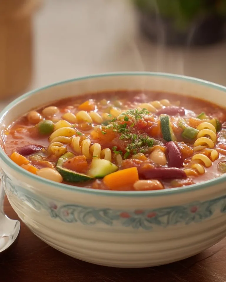Bol de soupe minestrone express avec légumes frais et pâtes