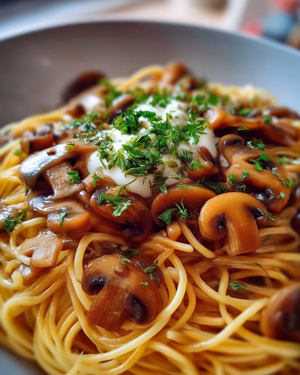 Assiette de spaghettis aux champignons frais et savoureux