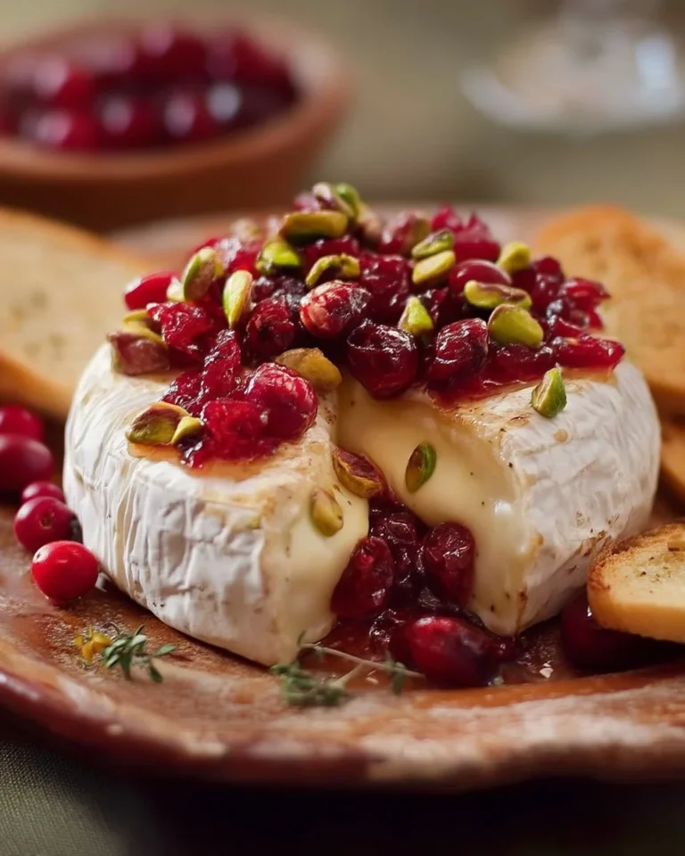 Tartinade au Brie, canneberges et pistaches dans un bol en céramique