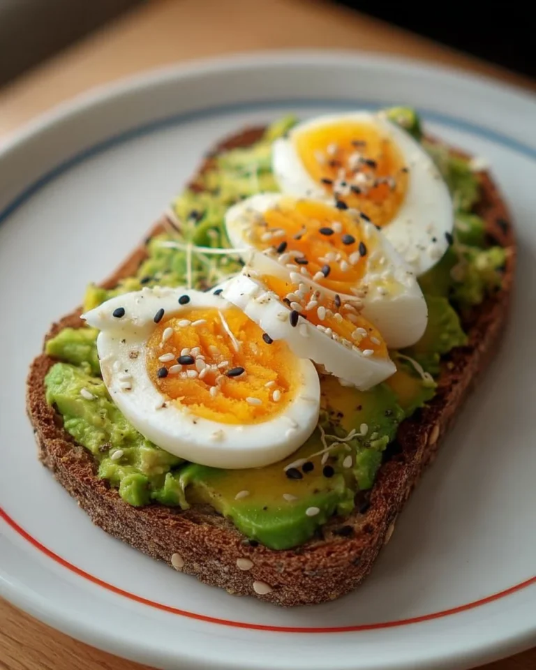 Tartine avocat avec œuf mollet au sésame et citron, plat savoureux et healthy