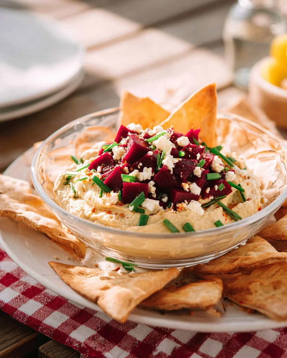 Trempette étagée à la betterave, une recette délicieuse et visuellement attrayante.