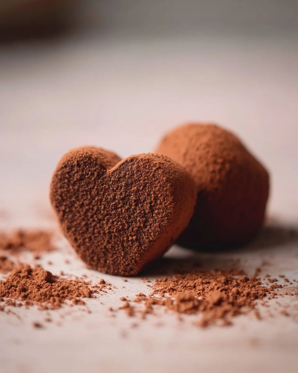 Truffes au chocolat vegan faites maison enrobées de cacao.