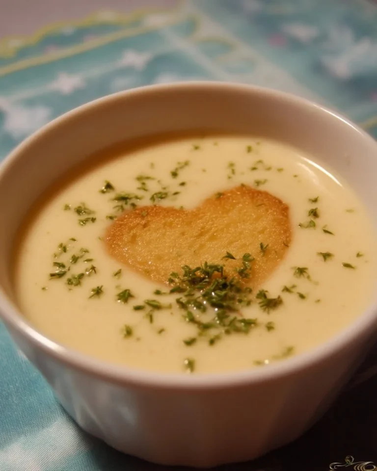 Velouté au cœur de palmier servi dans un bol décoratif.