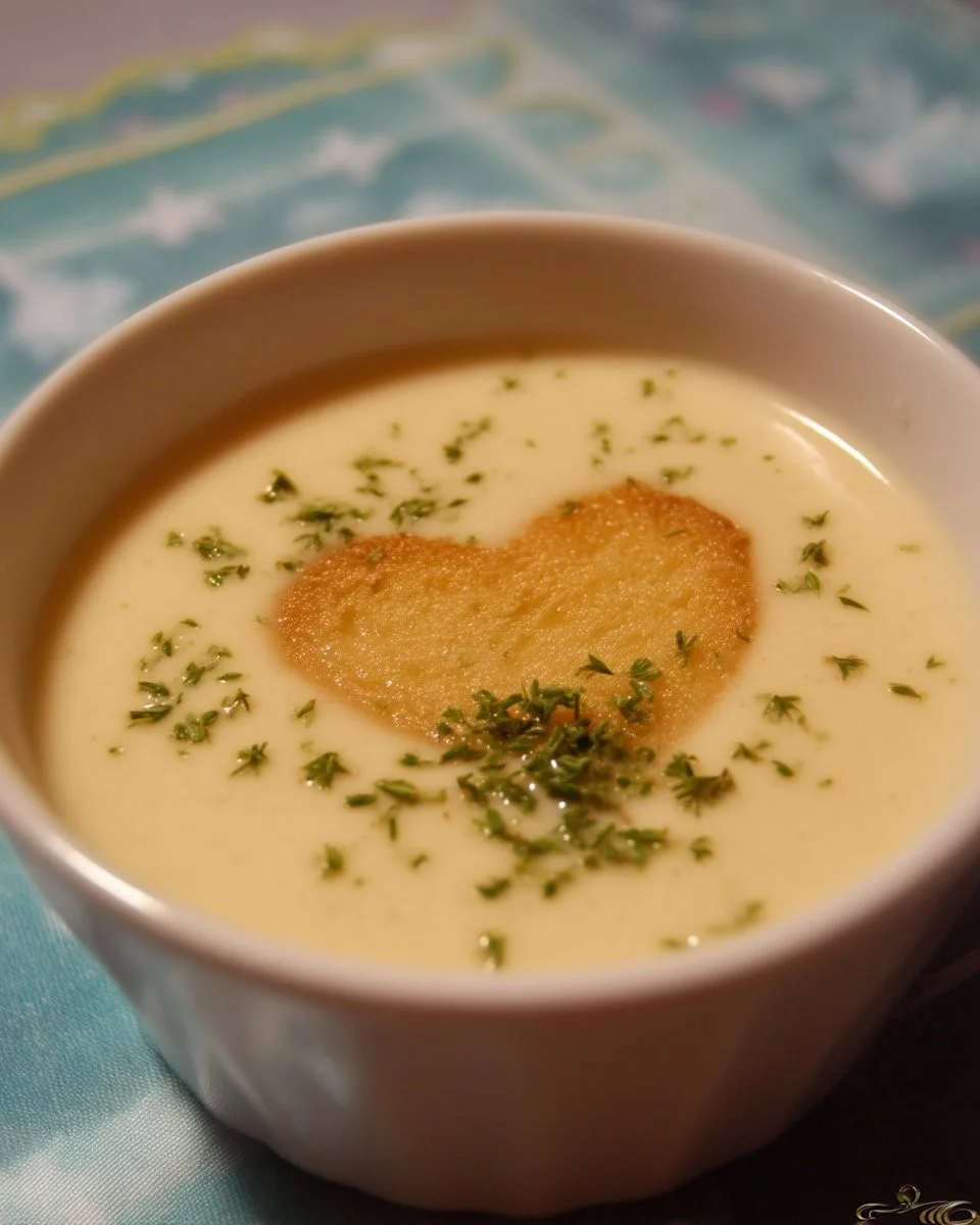 Velouté au cœur de palmier servi dans un bol décoratif.