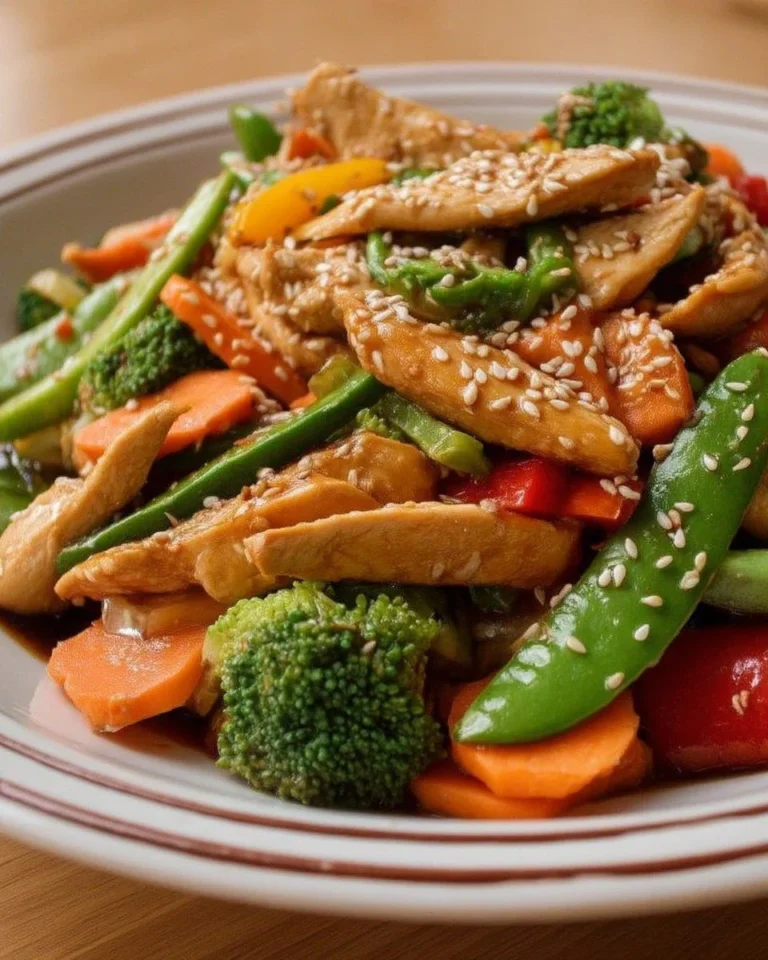 Wok chicken aux légumes avec sauce soja-sésame savoureuse