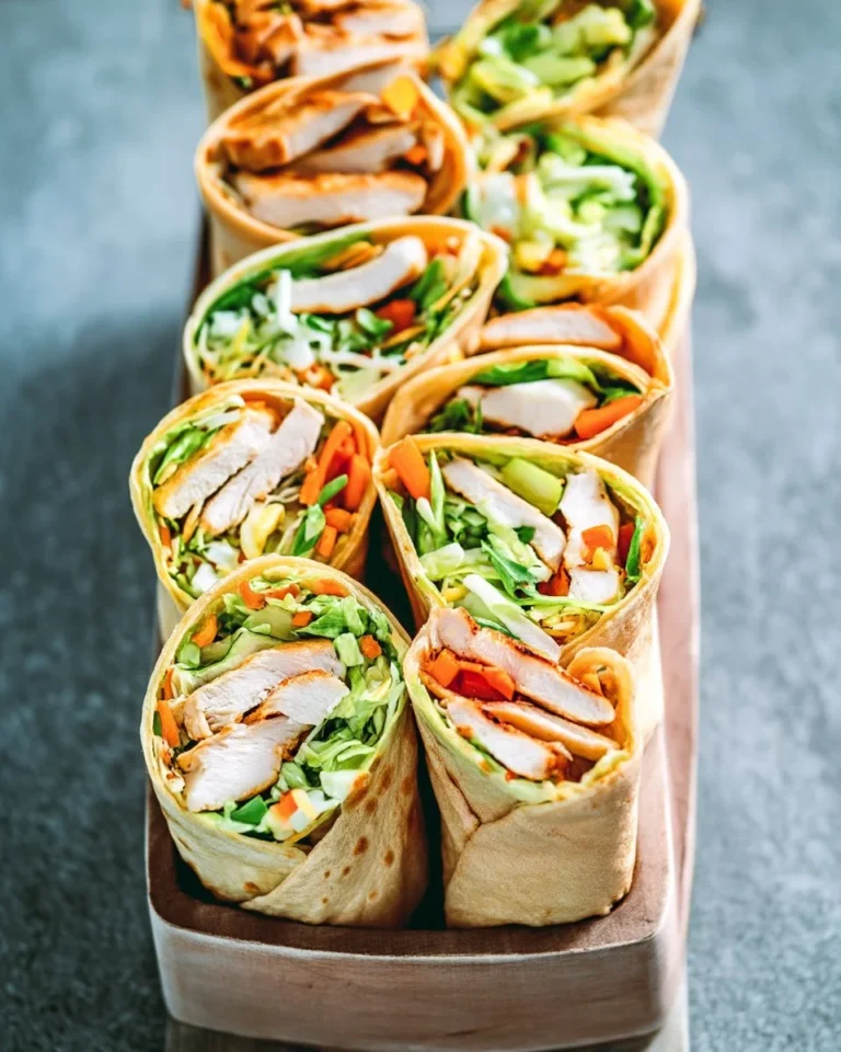 Wraps garnis de salade de poulet grillé, parfaits pour un repas sain.