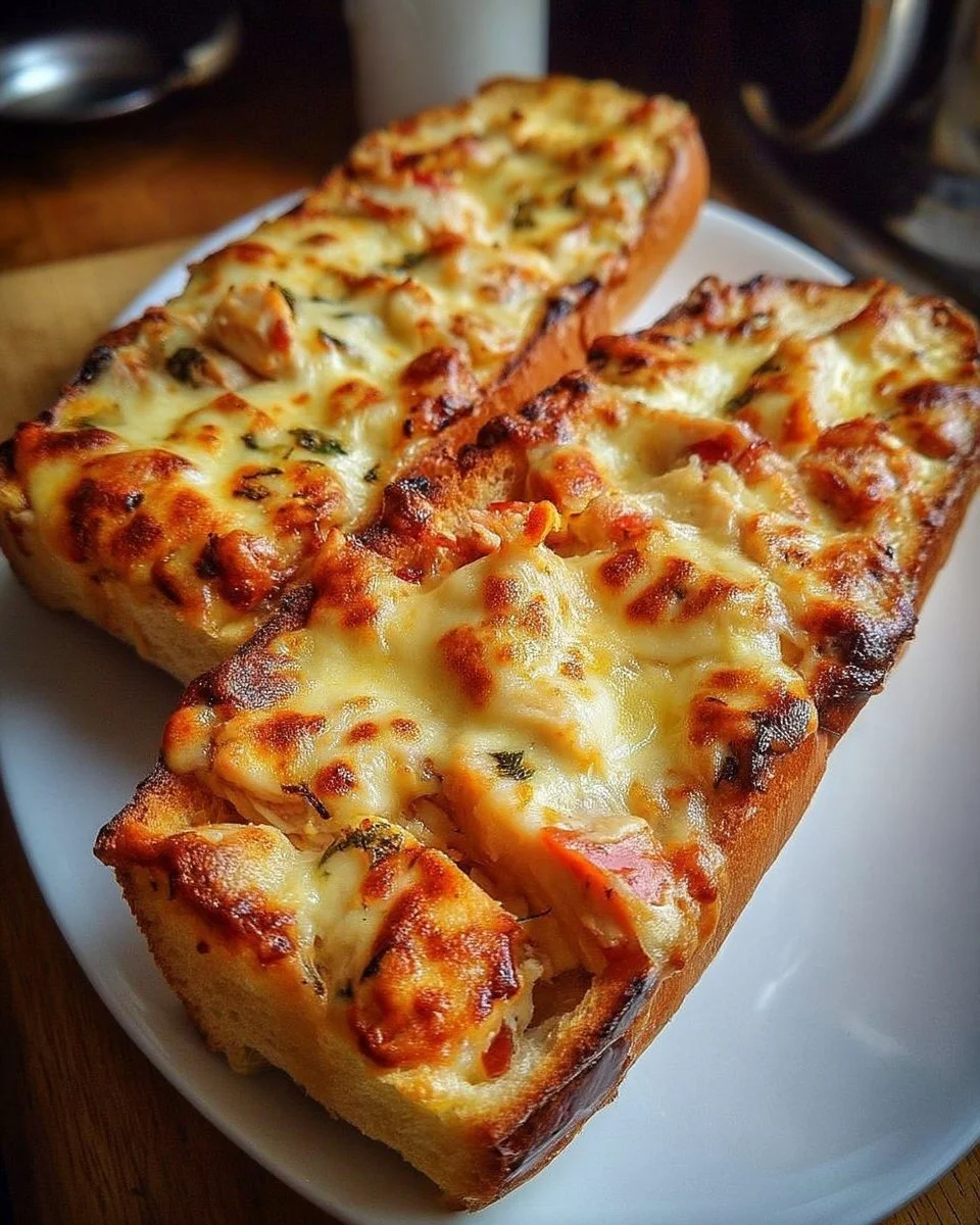 Baguette gratinée au poulet et fromage