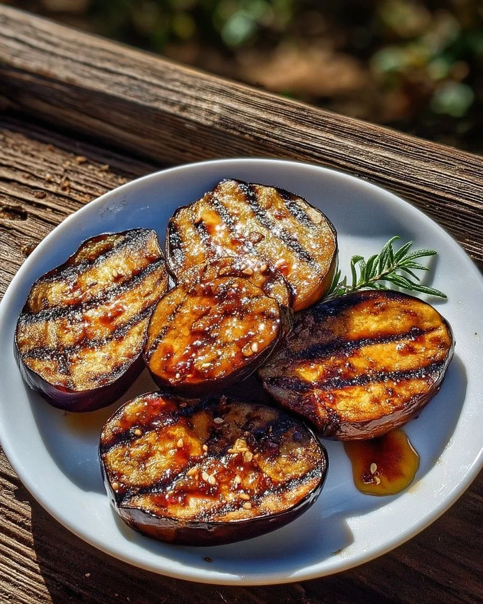 Aubergines grillées au barbecue avec glaçage au miel et sauce