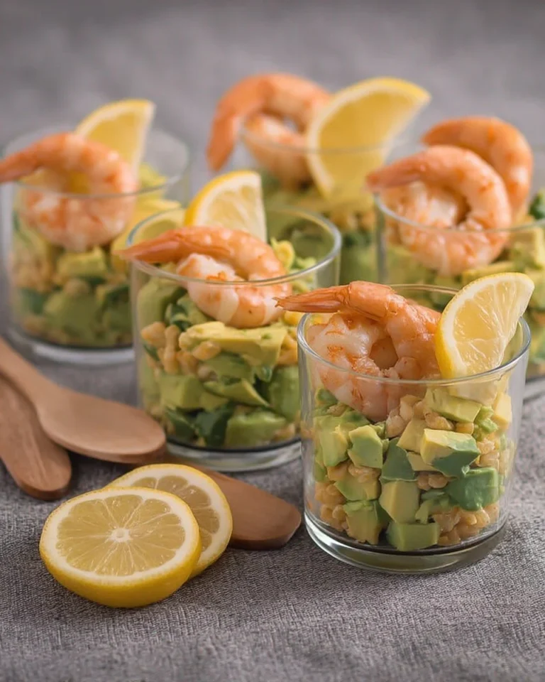 Avocat, crevette et citron - une délicieuse recette saine et fraîche.