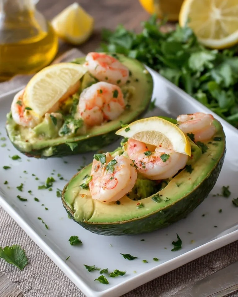 Avocats farcis aux crevettes et citron, une recette délicieuse et rafraîchissante.