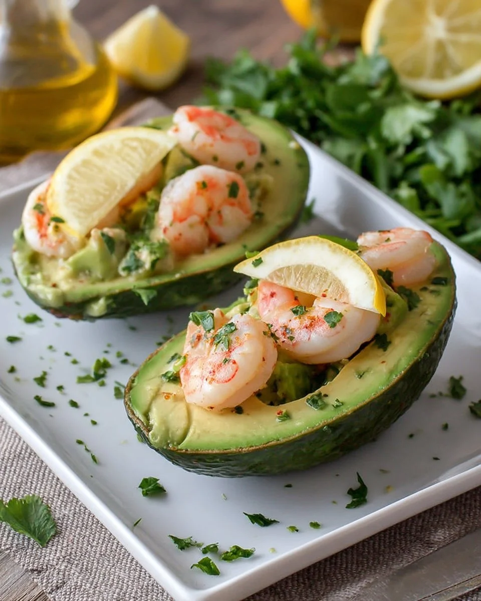 Avocats farcis aux crevettes et citron, une recette délicieuse et rafraîchissante.