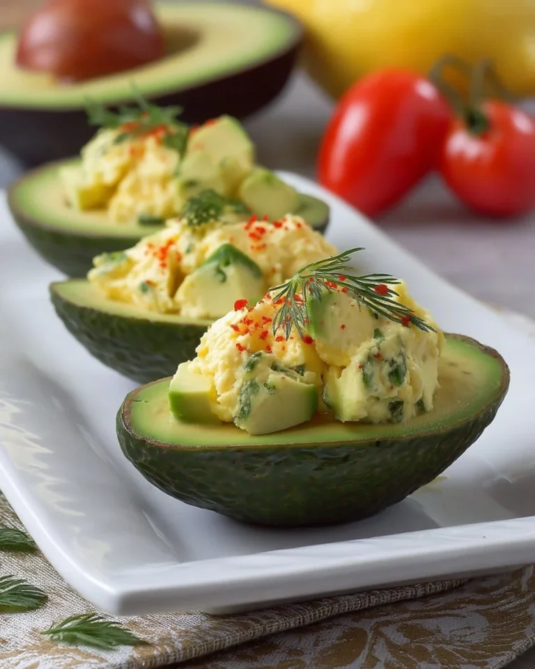 Avocats farcis aux œufs mimosa crémeux, savoureux et faciles à préparer.
