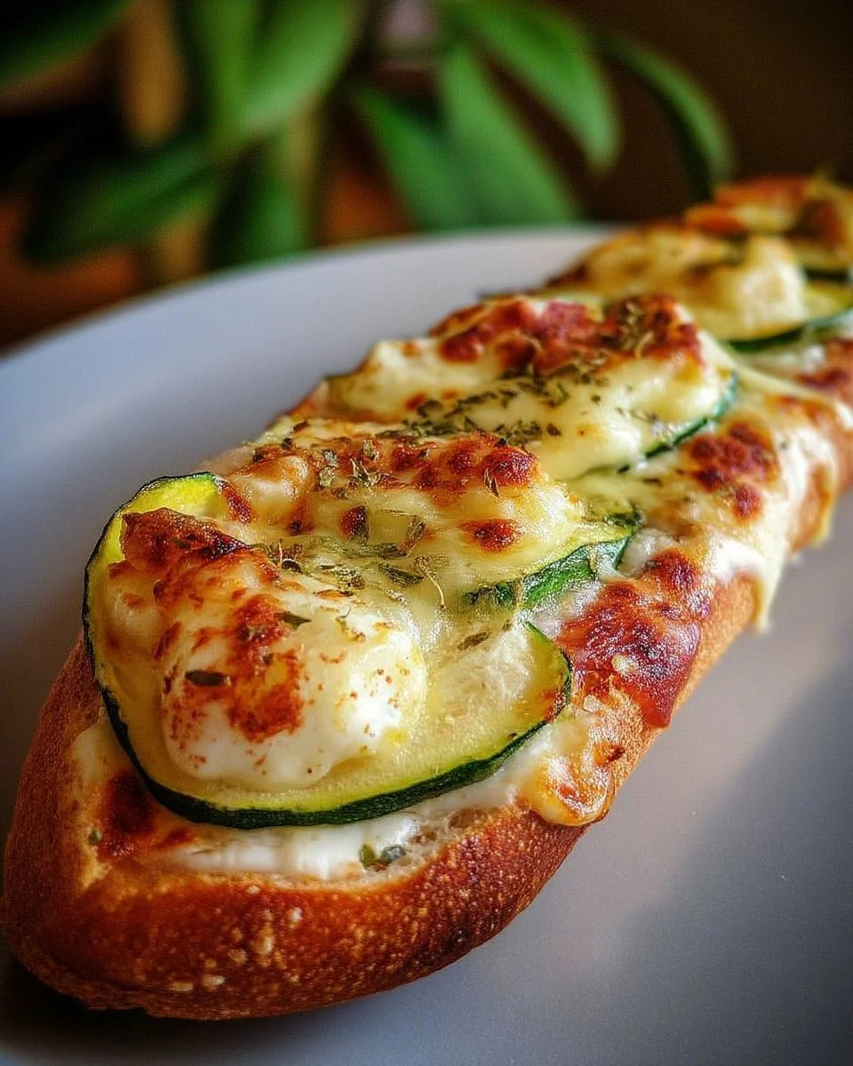 Baguette gratinée à la courgette et au chèvre, un délicieux plat français.