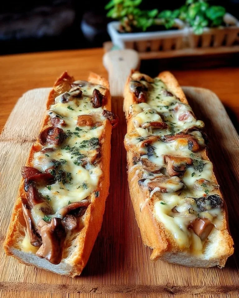 Baguette gratinée aux champignons et fromage, plat savoureux et réconfortant