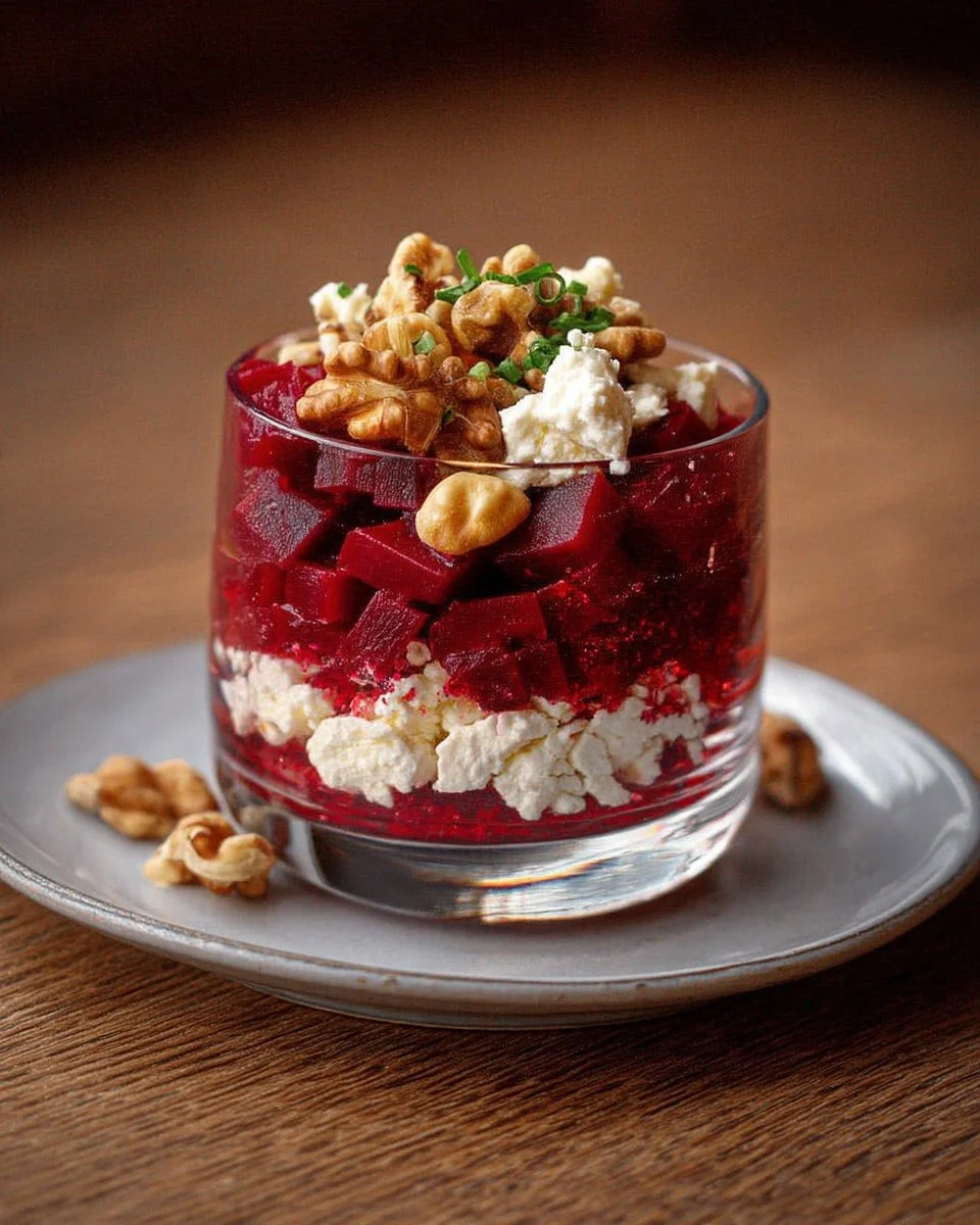 Salade de Betterave Chèvre et Noix avec ingrédients frais et colorés