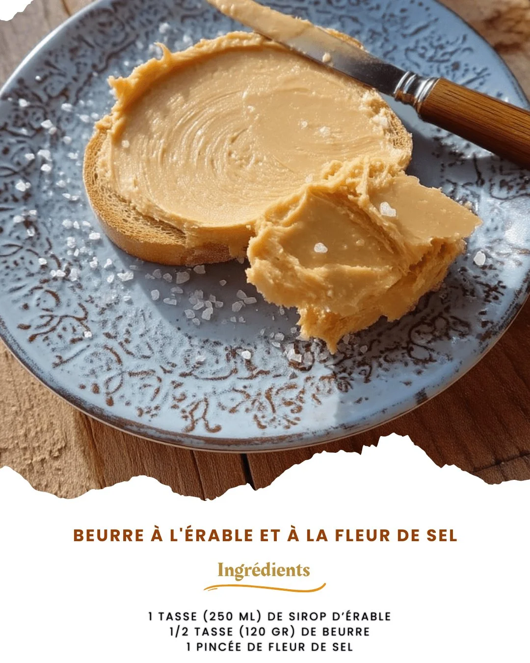 Beurre à l'érable et fleur de sel dans un bol en bois