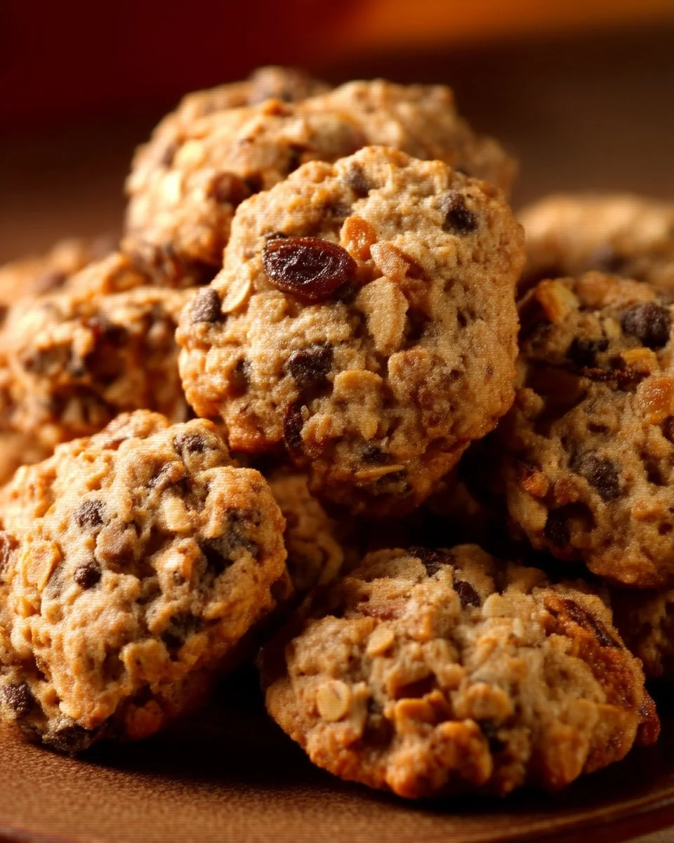 Biscuits à l'avoine avec pépites de chocolat et noix sur une assiette.