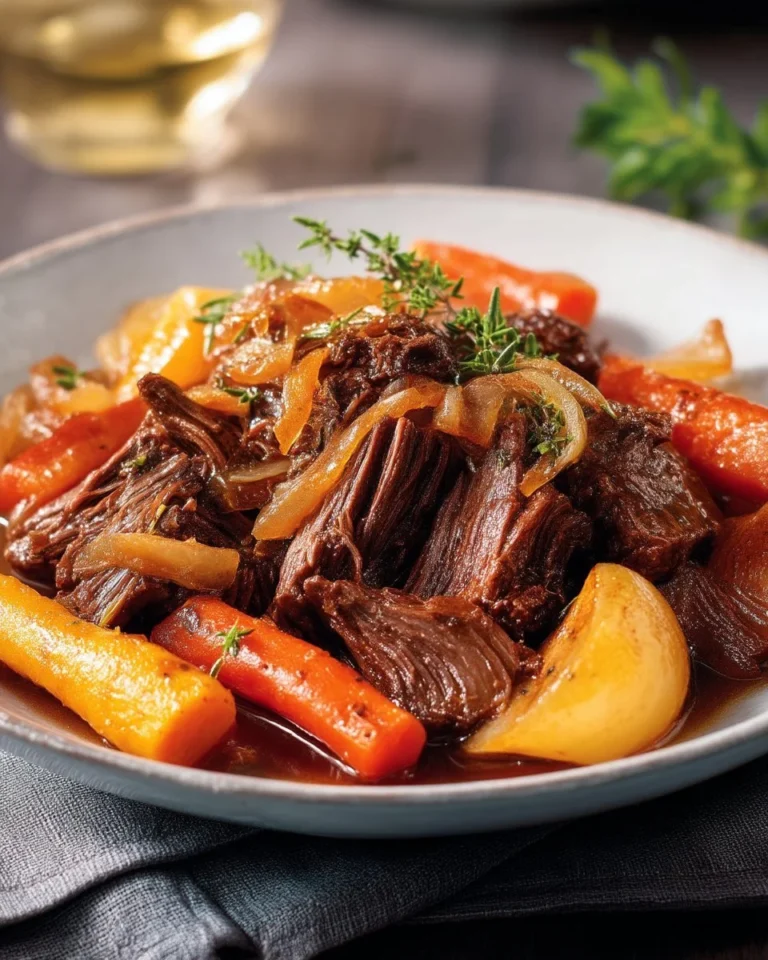 Boeuf à l’érable avec oignons caramélisés préparé à la mijoteuse