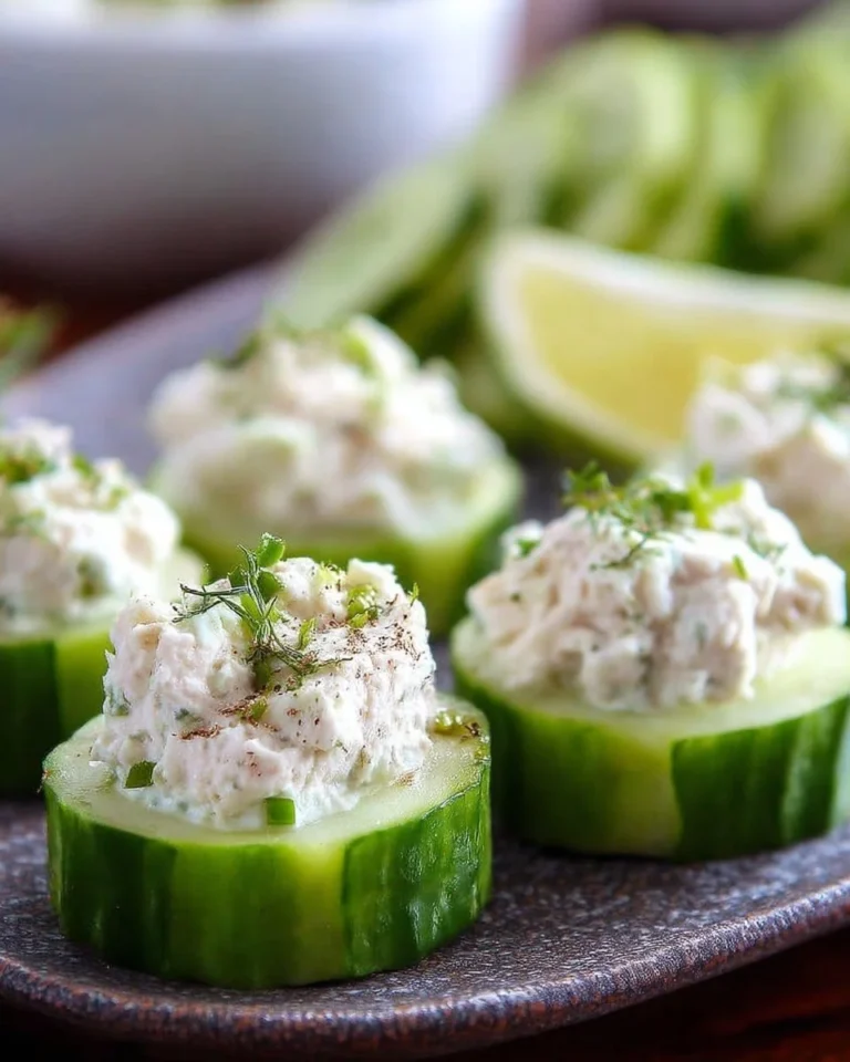 Bouchées de concombre au fromage frais garnies de fines herbes.