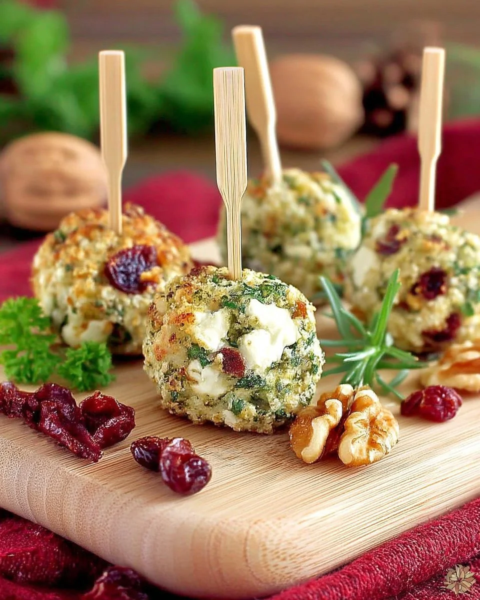 Bouchées de fromage aux herbes avec noix et cranberries en dish