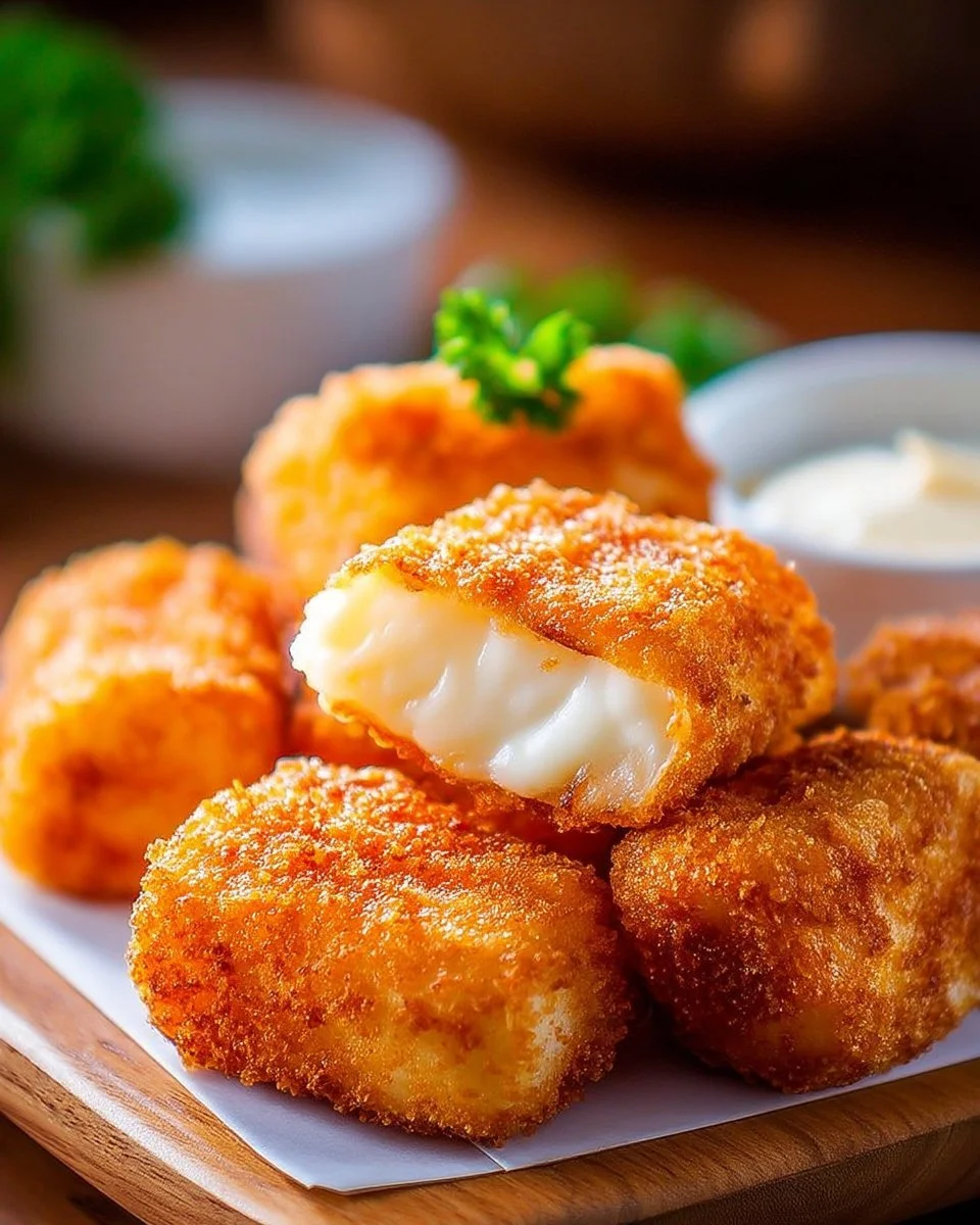 Bouchées de fromage panées croustillantes servies en apéritif