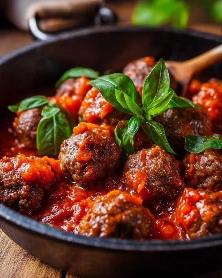 Boulettes de bœuf à la sauce tomate servies avec des herbes fraîches