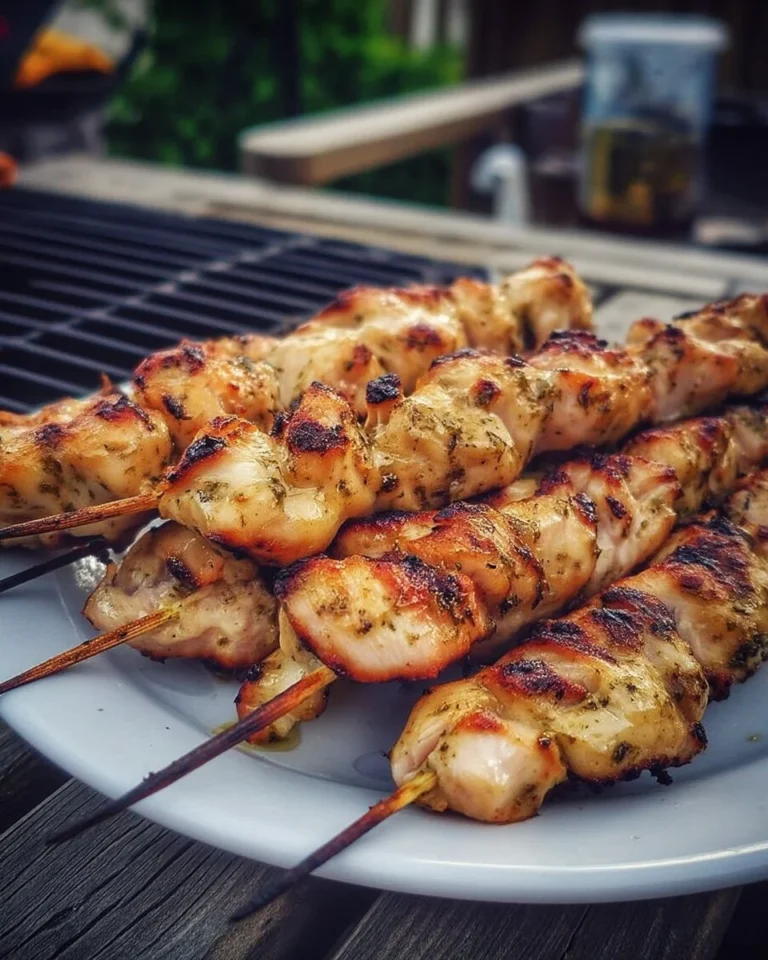 Brochettes de poulet marinées prêtes à être grillées au barbecue