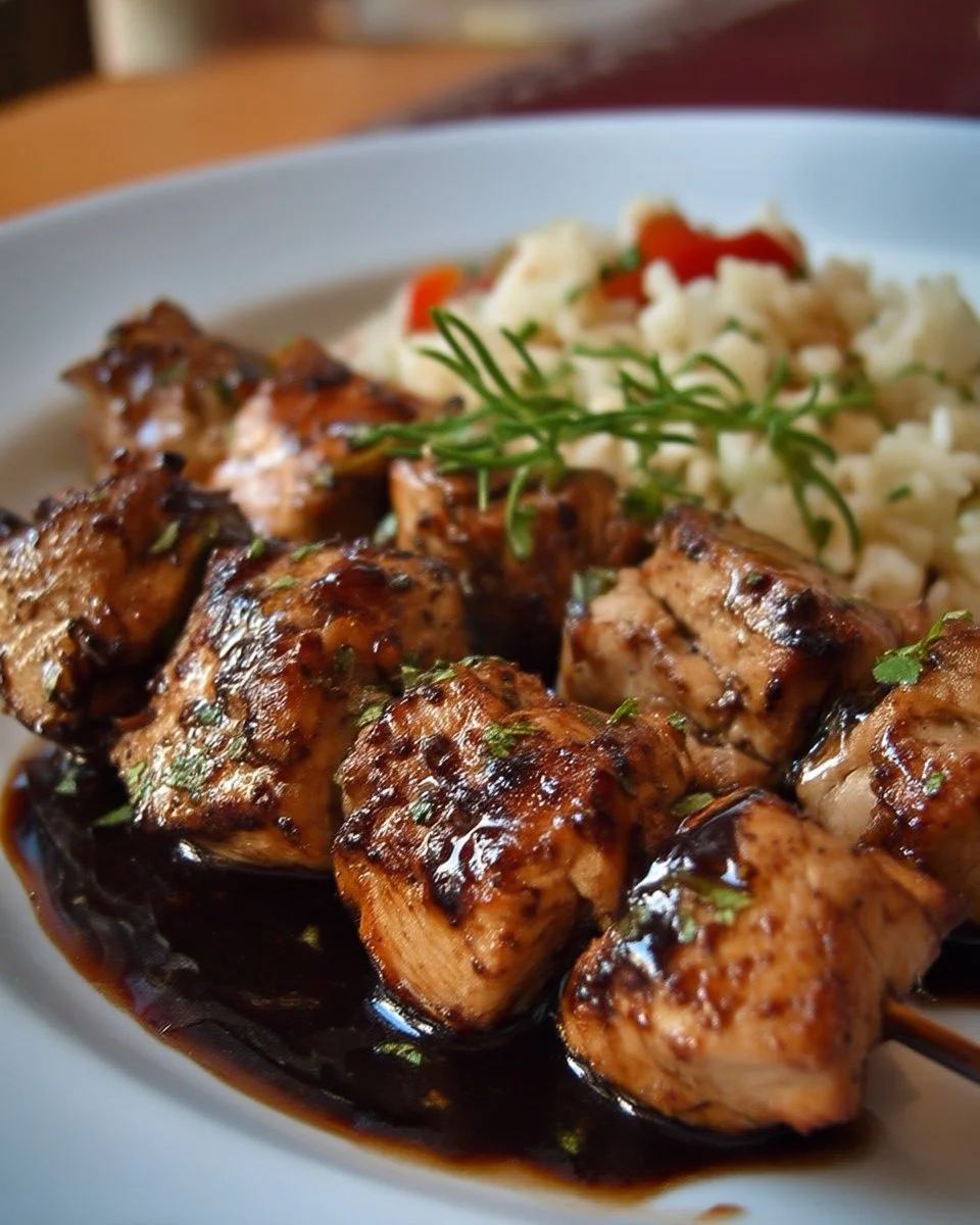 Brochettes de poulet marinées dans une sauce érable et balsamique