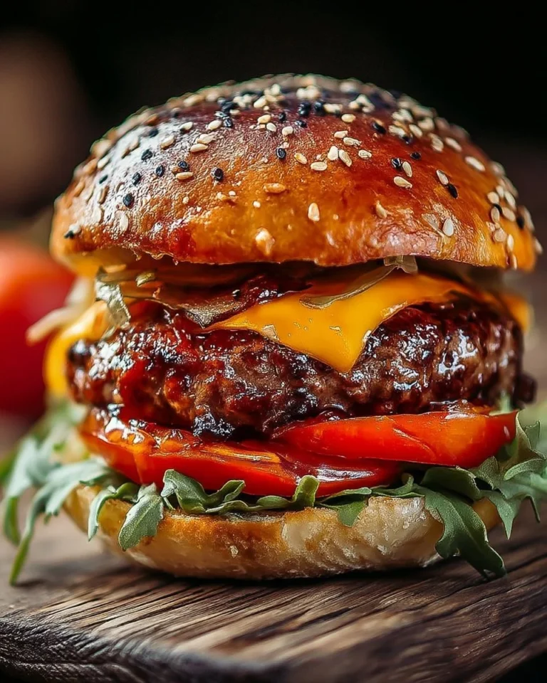 Burger maison au bœuf préparé avec des ingrédients frais et savoureux.