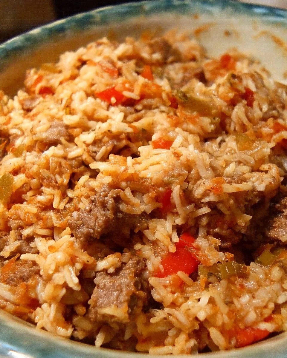 Casserole au boeuf et au riz mijotée dans une mijoteuse, plat réconfortant.