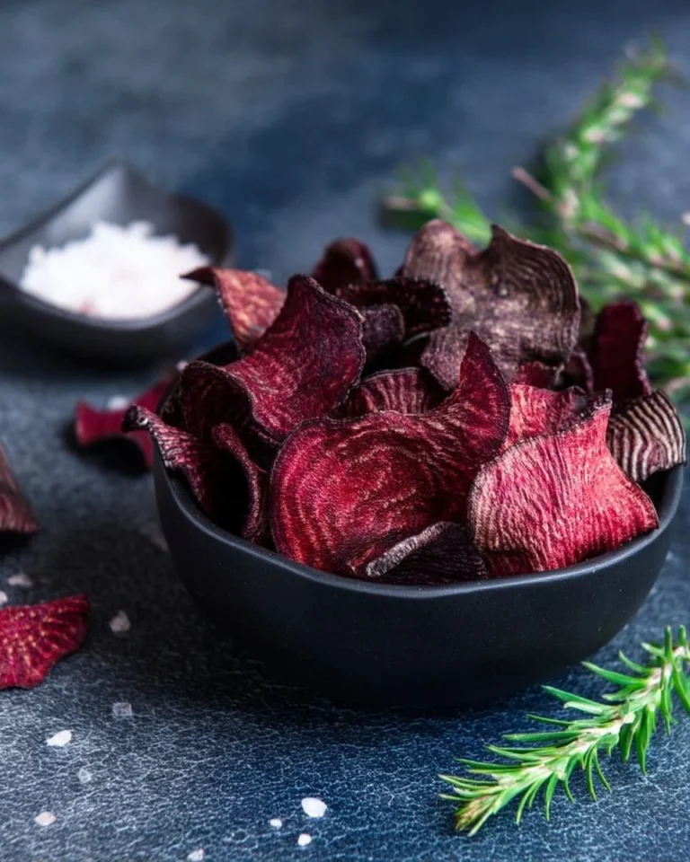 Chips de Betterave croustillantes et colorées dans un bol.