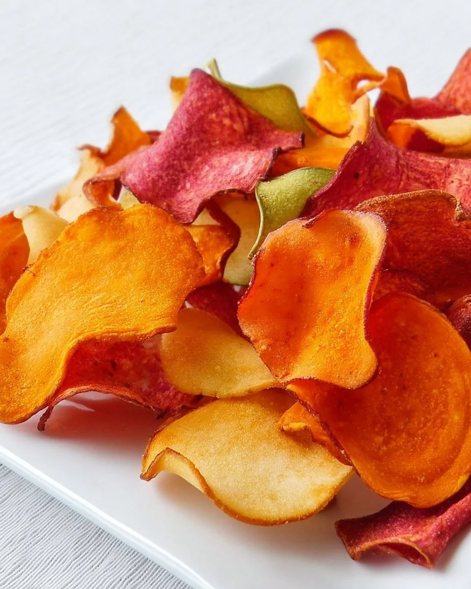 Chips de légumes au four croustillantes et saines.