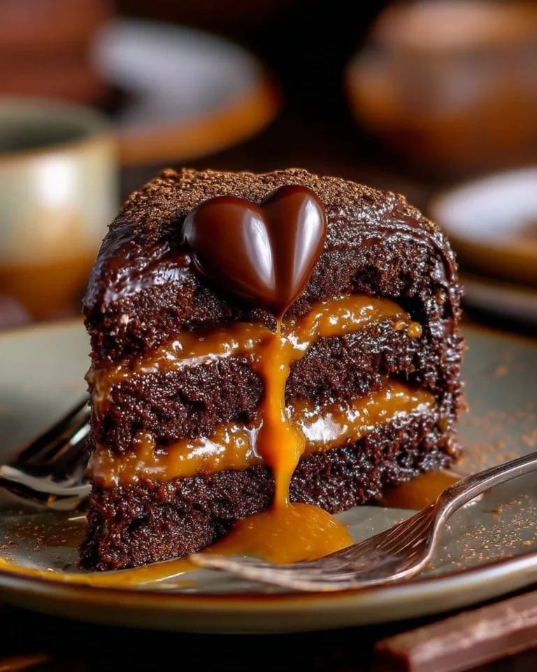 Gâteau au chocolat avec un cœur de caramel fondant, dessert irrésistible.