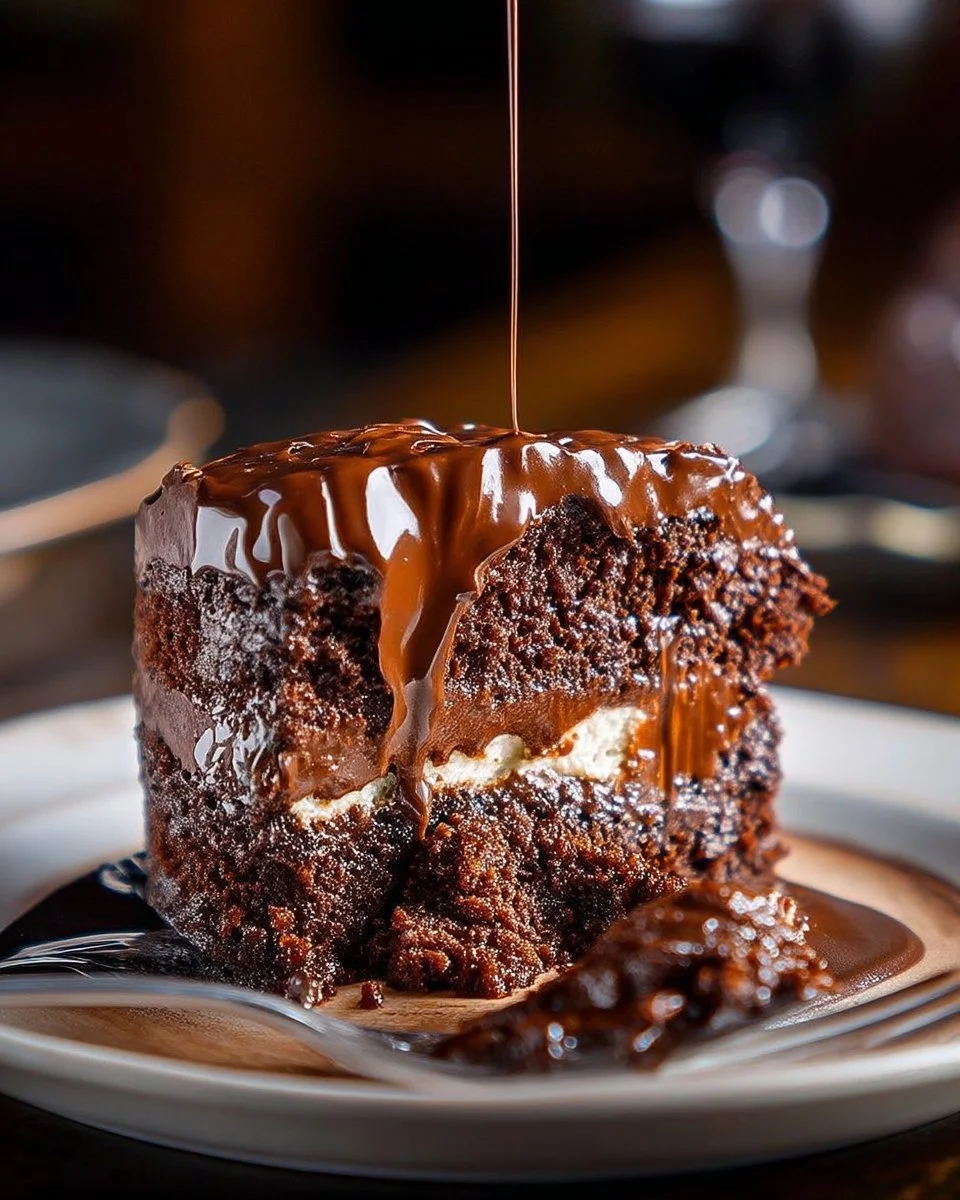 Gâteau fondant au chocolat avec cœur crémeux et glaçage coulant