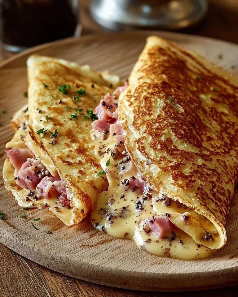 Crêpes de jambon avec tapenade et fromage fondu, un plat français savoureux