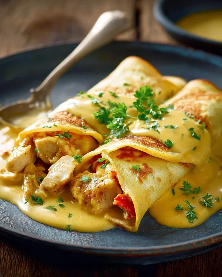 Crêpes de poulet avec sauce au curry crémeuse