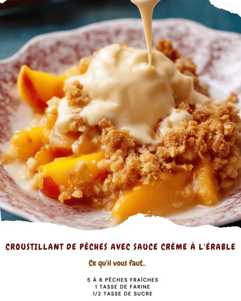 Croustillant de Pêches avec Sauce Crème à l'Érable, un dessert gourmand et savoureux
