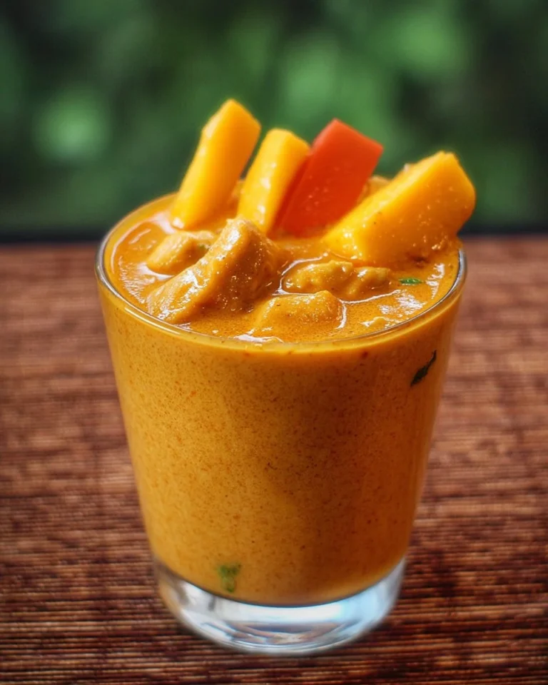 Curry poulet à la mangue, plat savoureux avec des mangues.
