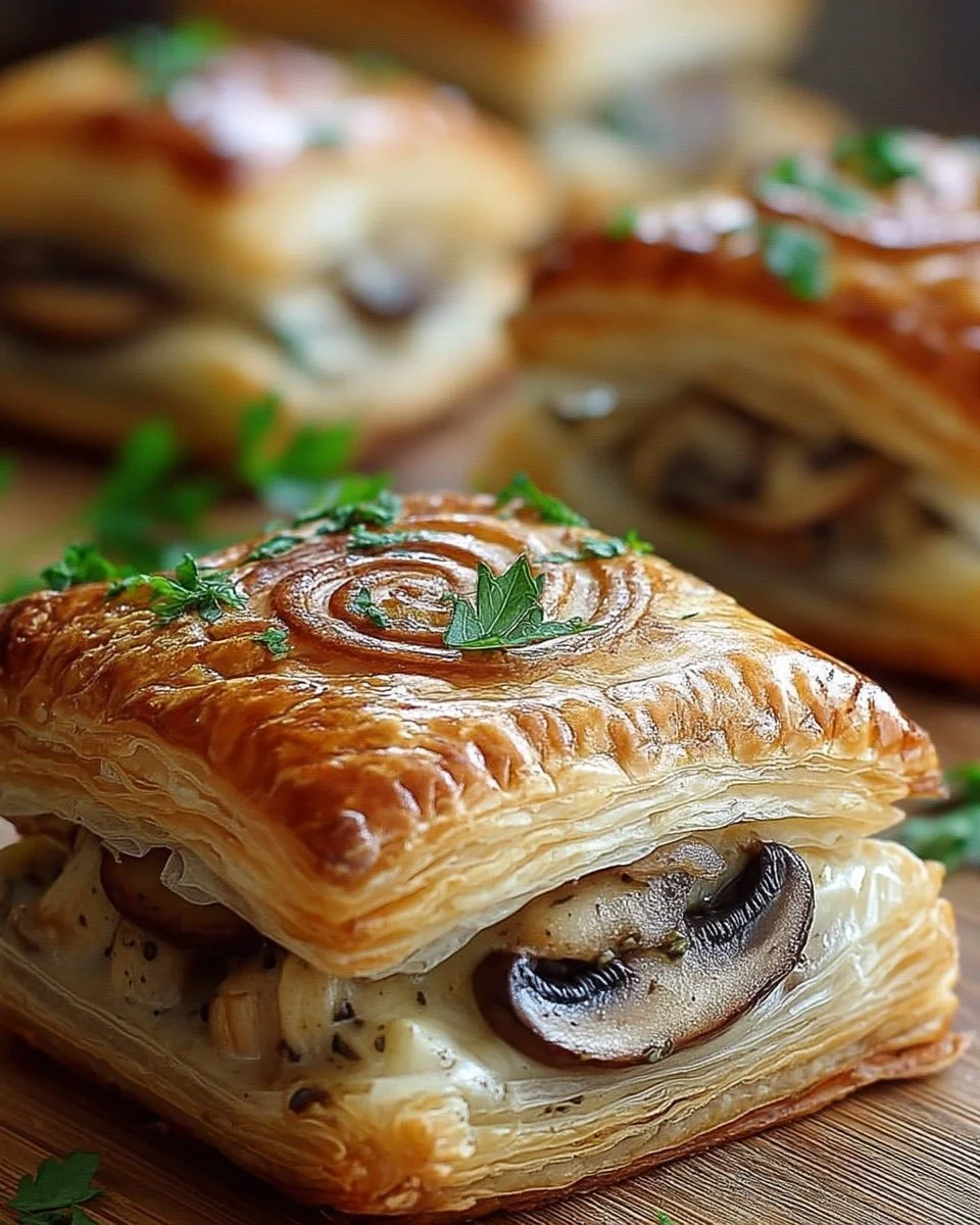Feuilleté au poulet et aux champignons doré et appétissant