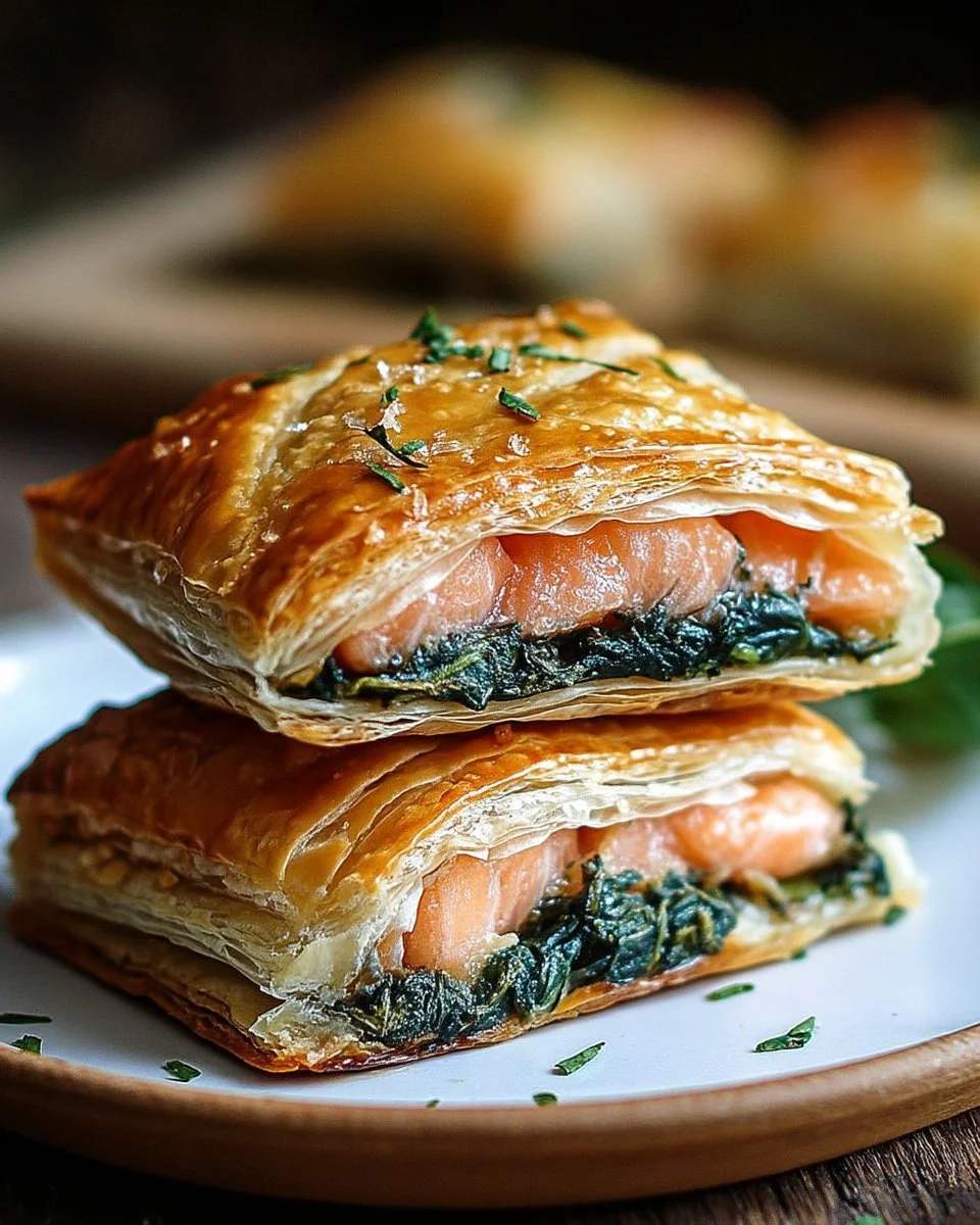 Feuilleté au saumon et aux épinards, plat savoureux et appétissant