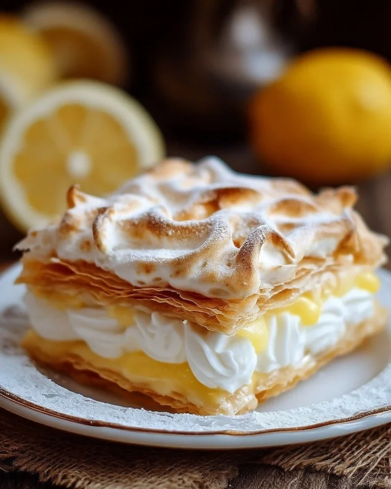 Feuilleté Citron Meringué avec une belle meringue dorée sur le dessus