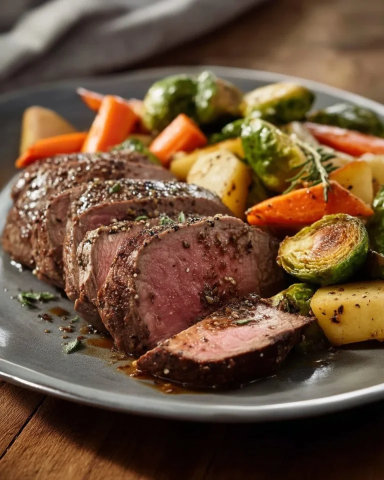 Filet de bœuf glacé à l’érable servi avec des légumes d’automne
