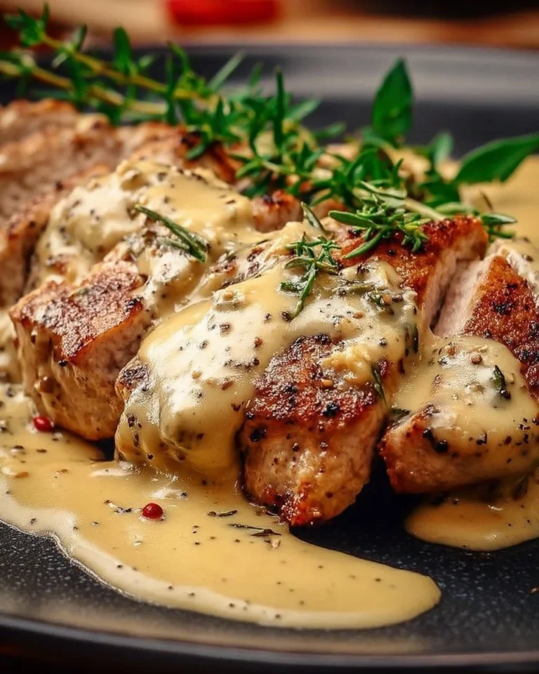Filet de poulet à la sauce crémeuse à la moutarde, plat savoureux et facile à préparer.