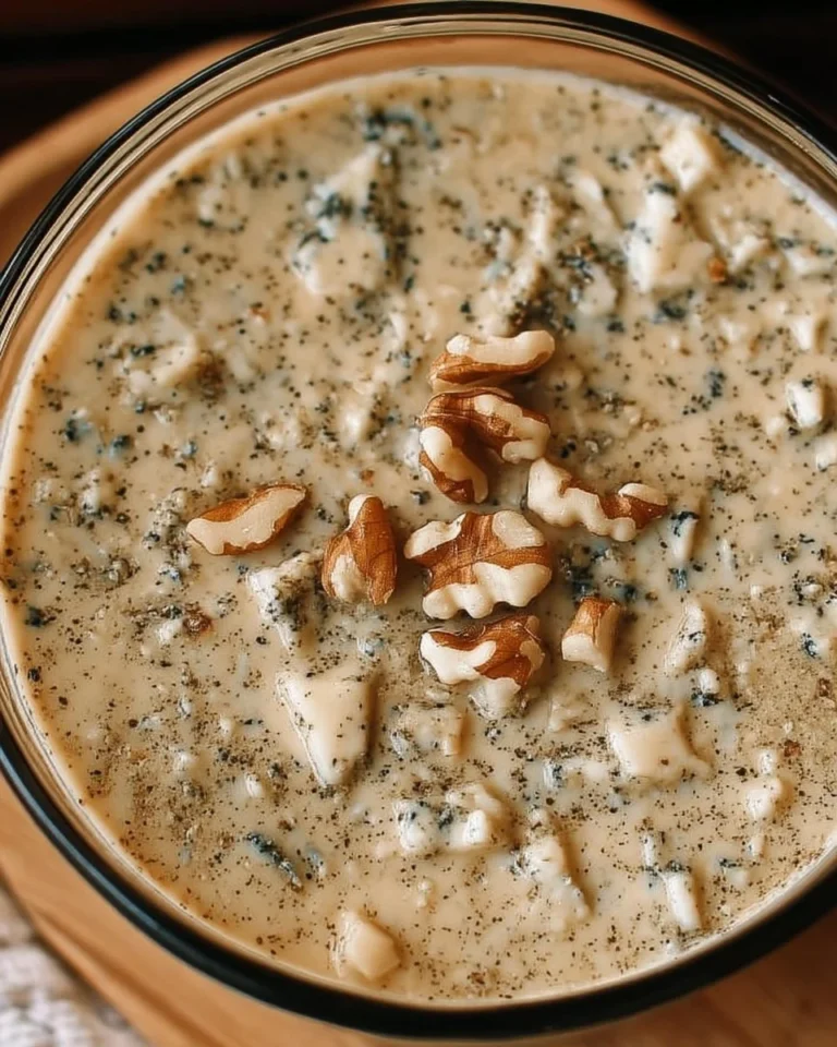 Fondant de gorgonzola avec noix croquantes en présentation gourmande.