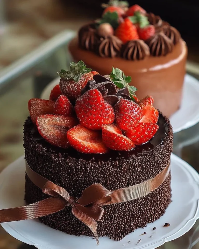 Gâteau au chocolat et fraises façon pâtisserie, un dessert délicieux et élégant.