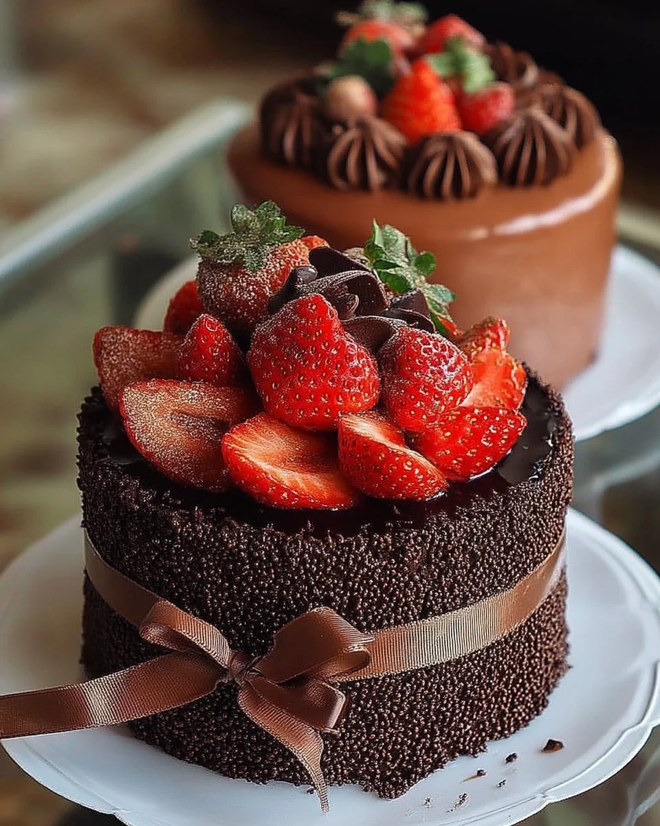 Gâteau au chocolat et fraises façon pâtisserie, un dessert délicieux et élégant.