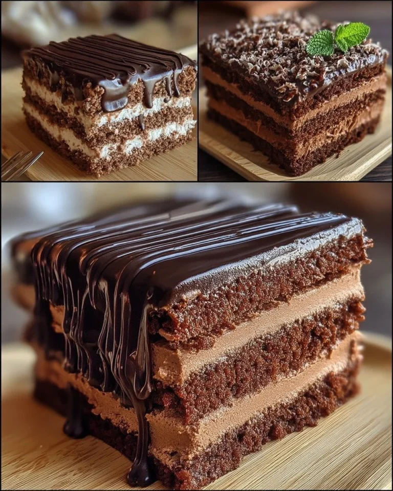 Gâteau au chocolat façon layer cake avec plusieurs couches chocolatées et décorations gourmandes.