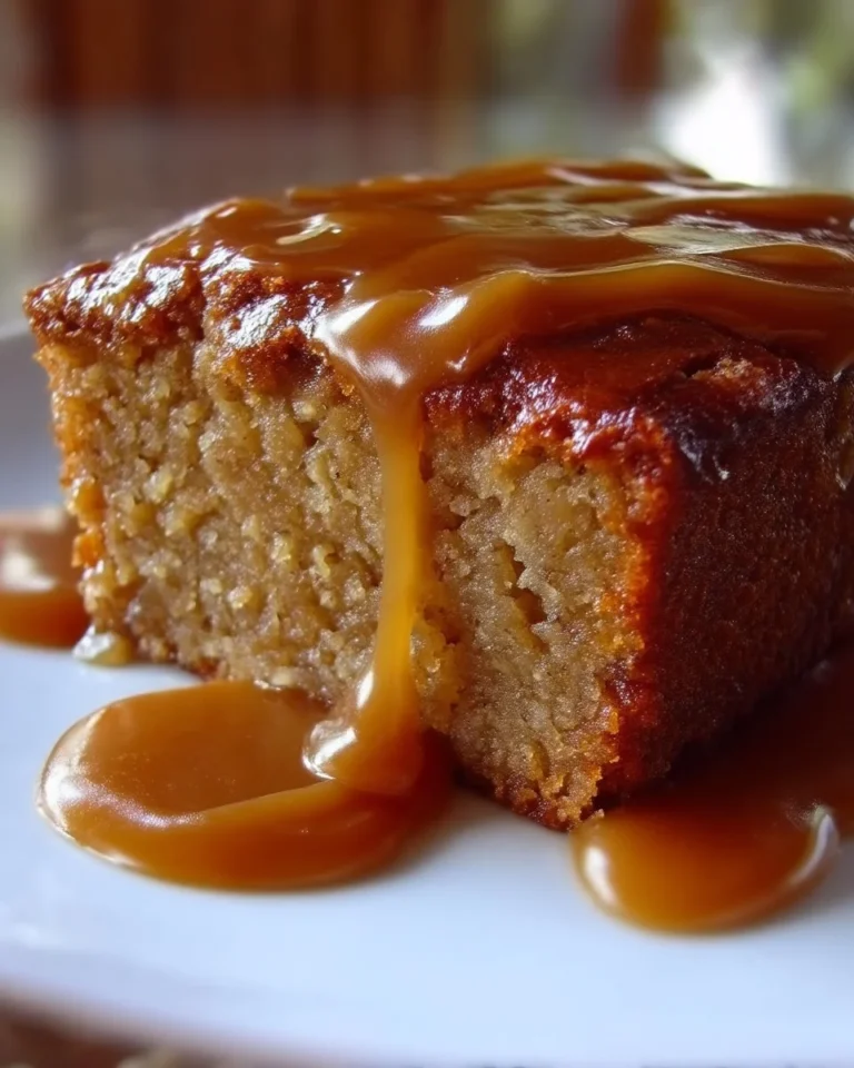 Gâteau aux bananes d'Irene avec sauce au caramel dans une assiette